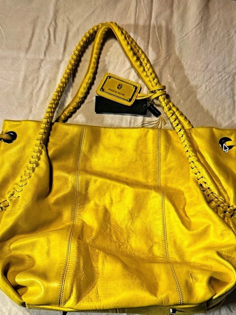 Paolo Masi Icarus Line Leather Tote in Yellow NWT